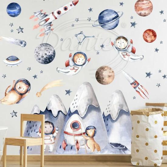 Samolepky na stenu - Malí astronauti a vesmír - 9374f