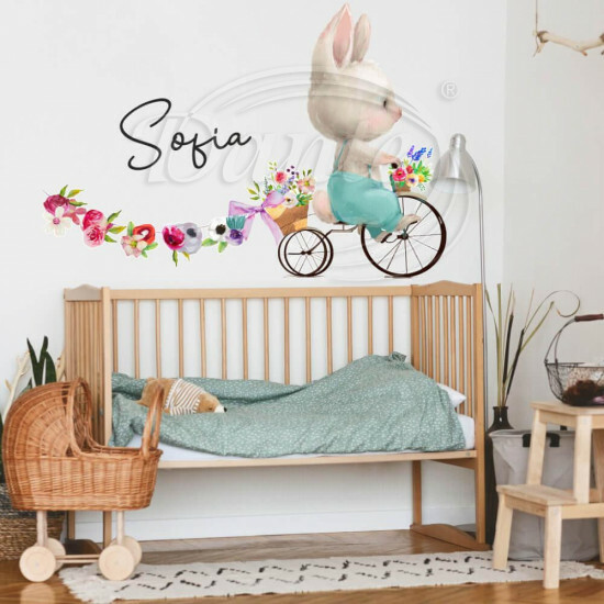 Samolepky na stenu - Zajačik s kvetinami - 9288f