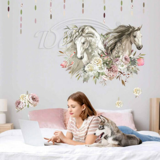 Detské samolepky na stenu - Romantická samolepka s koňmi - 9234f