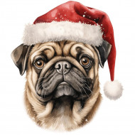 Nažehlovačka Mops s vianočnou čiapkou