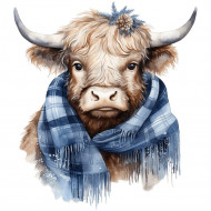 Nažehlovačka Krava so šálom modrá